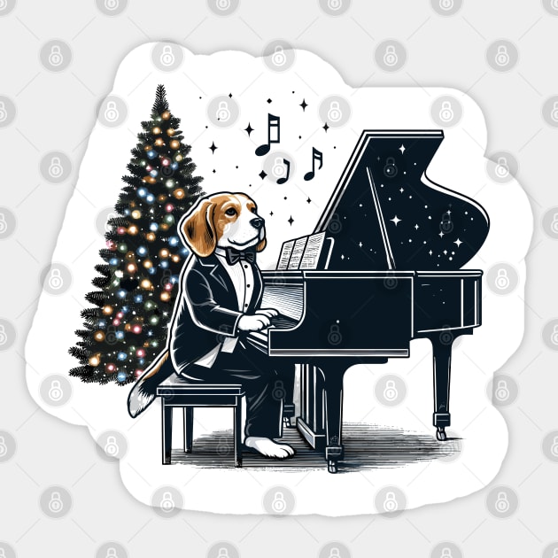 Beagle Playing Piano Christmas Sticker by Graceful Designs